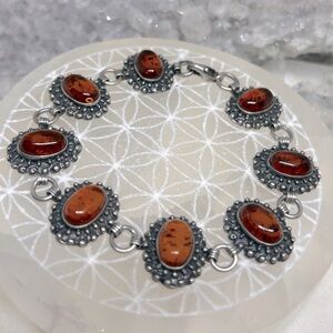 Vintage Baltic Amber & Sterling Silver Bracelet